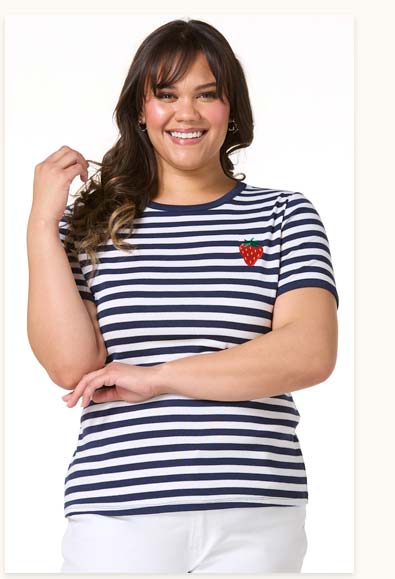 Shop Striped Embroidered Strawberry Tee