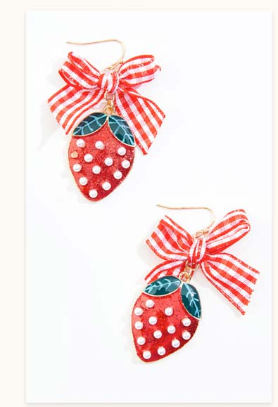 Shop Strawberry Enamel Gingham Drop Earrings
