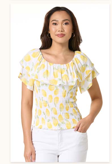 Shop Flounced Lemon Print Top