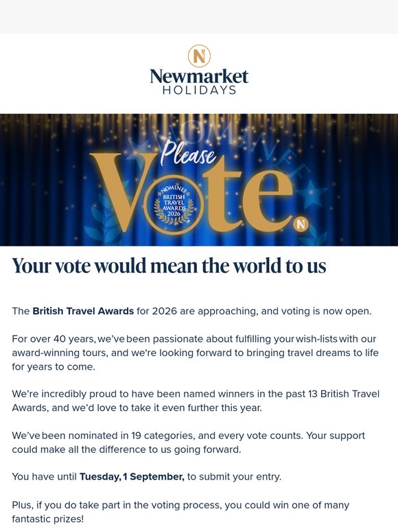 Vote in the British Travel Awards and you could win prizes