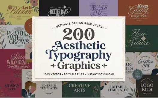 200 Aesthetic Typography Graphics Bundle | Extended Commercial License