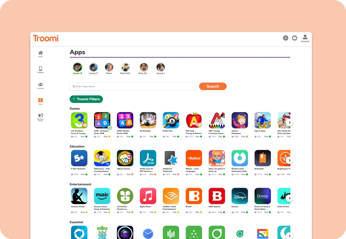 Screenshot of the Troomi App Store