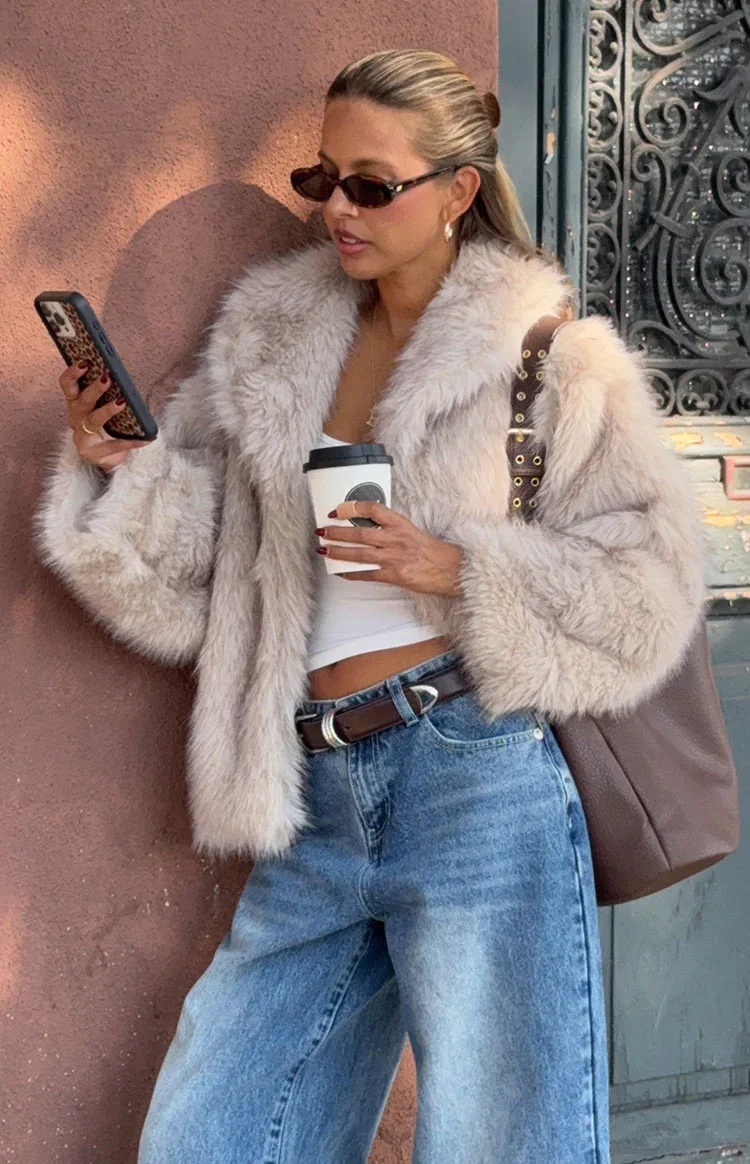 Image of It Girl Sand Faux Fur Jacket - PRE ORDER