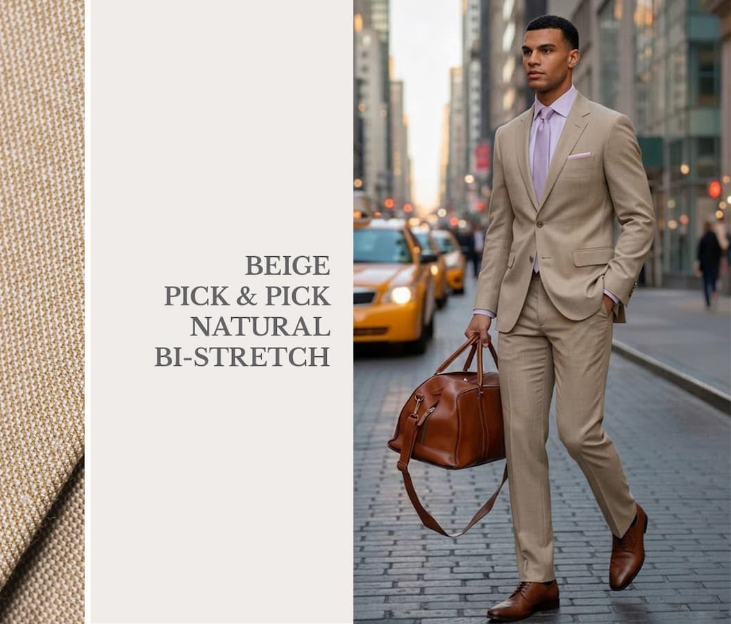 Beige Pick & Pick Natural Bi-Stretch Suit