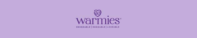 Warmies logo on purple. Shop Warmies.