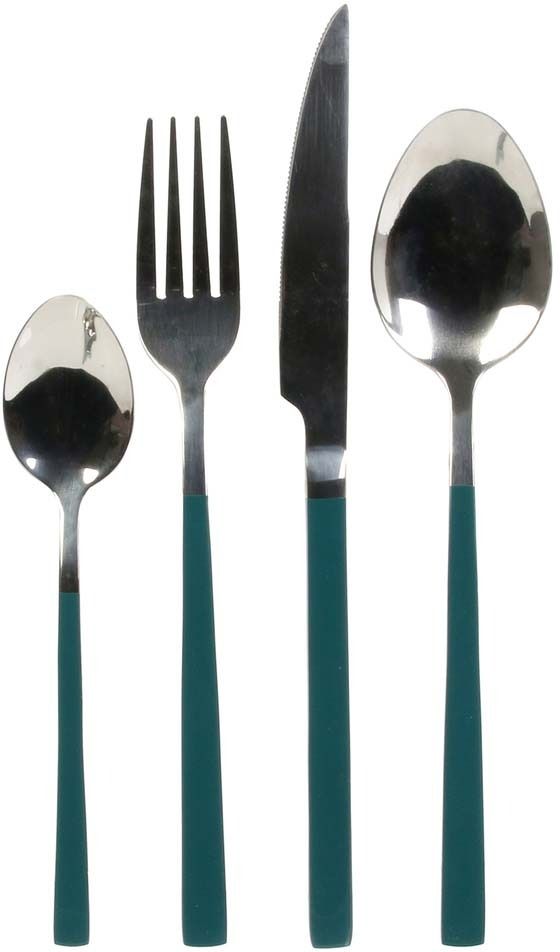 Image of Ménagère 16 pièces en inox manche coloré Vert