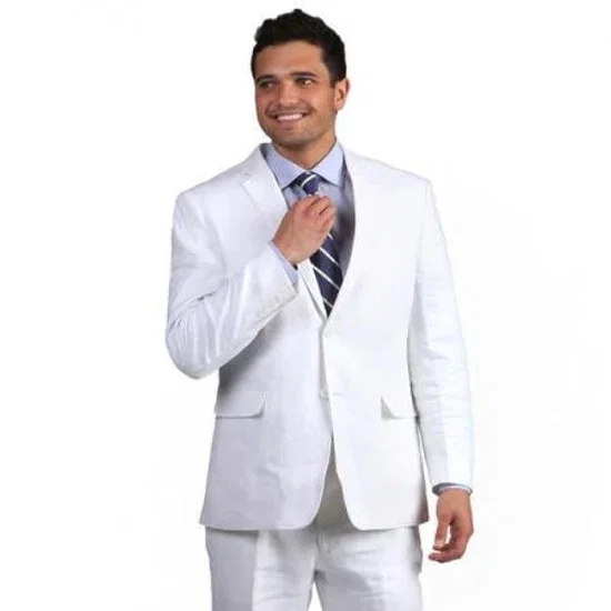 Men's White  Classic Linen 2 button Double Vent Suit