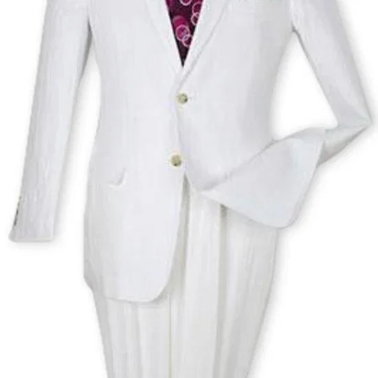 Men's White  100% Linen Two Piece Regular Fit Suit Flat Front Pants - Mens Linen Suit