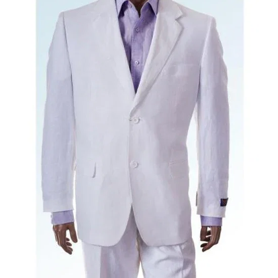 2 Button Men's  Jacket White Linen Suit - Mens Linen Suit