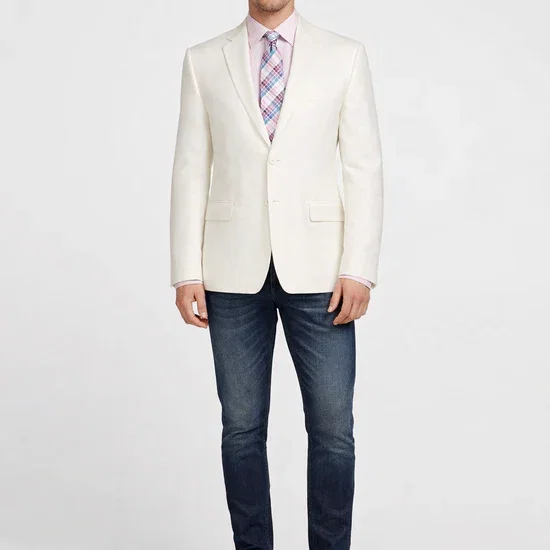 Men's Classic Fit 2 Button White Solid Linen Sport Coat Blazer