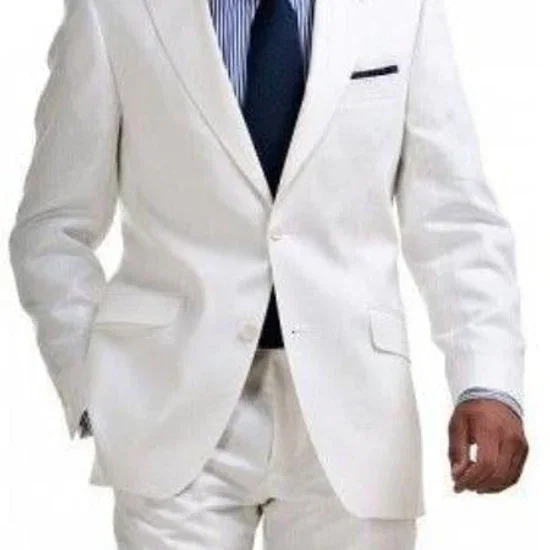Men'S & Boy'S Sizes Light Weight 2 Buttons Linen Suit - All White Suits - Mens Linen Suit