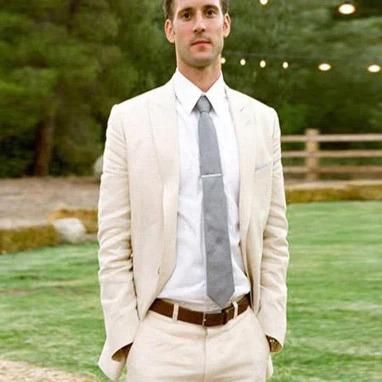 Linen Fabric Ivory Cream Off White Suit  2 Button Suit