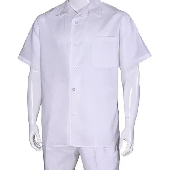 Men's 100% Linen Short Sleeve Plain White Casual Casual Two Piece Mens Walking Outfit For Sale Pant Sets Suit With Pleated Pant - Mens Linen Suit