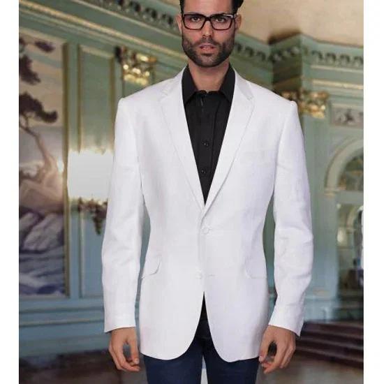 Men'S White Cool Linen Fabric Jacket Summer Blazer Sport Coat