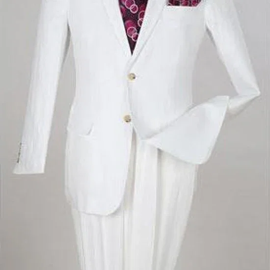 Men's 2 Piece  Two Buttons Side Vents Regular Fit Linen White Suit - Mens Linen Suit