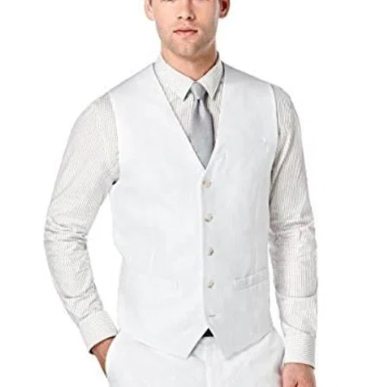 White Linen Vest & Pants Set Summer Outfit - Mens Linen Suit