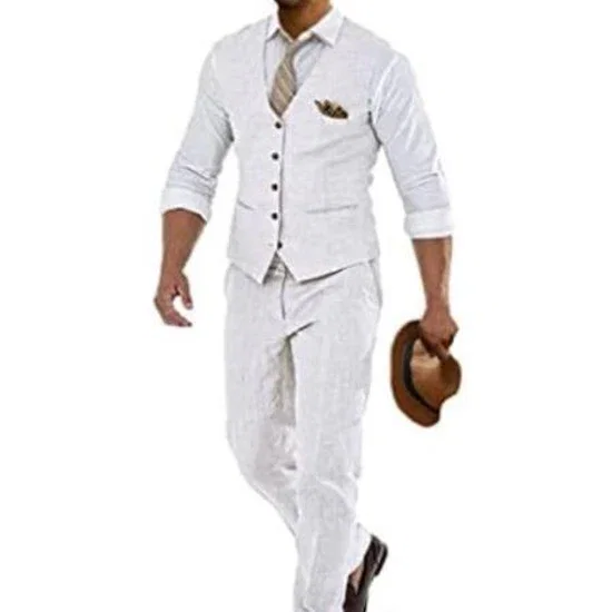Groomsmen Summer Beach Prom White Vest and Pants Set
