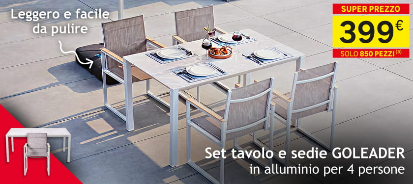 Set tavolo e sedie in alluminio per 4 persone 399 € solo 850 pezzi