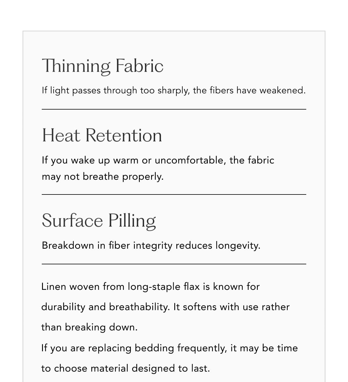 Thinning fabric, Heat Retention, Surface Pilling