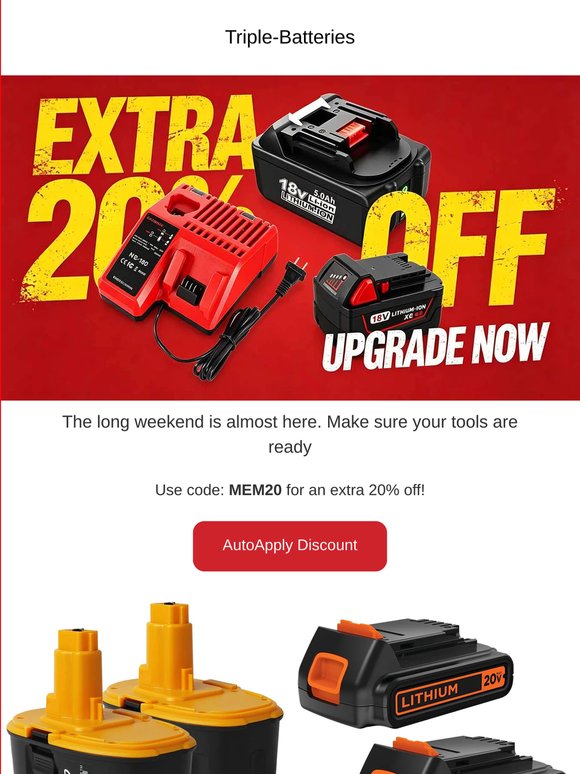 Memorial Day Early Access: Extra 20% Off ⚡