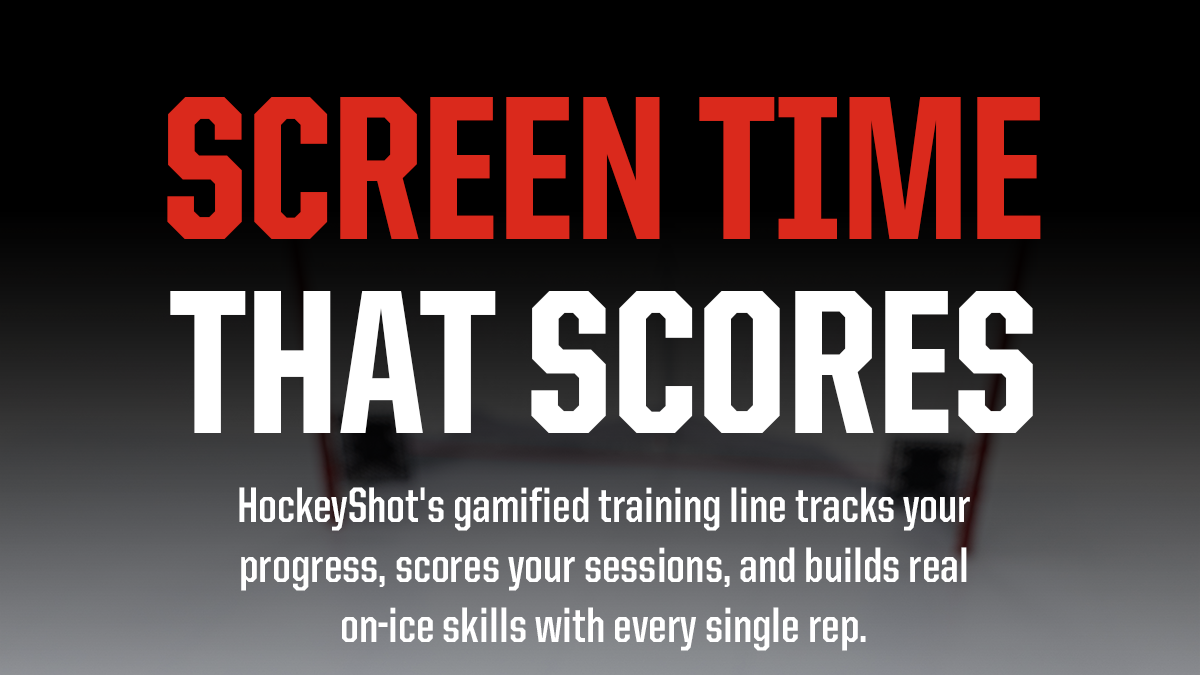 Headline: Screen Time That Scores HockeyShot's gamified training line tracks your progress, scores your sessions, and builds real on-ice skills with every single rep. 