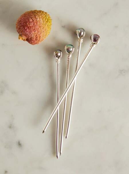 Black Pearl Sterling Silver Cocktail Picks (Set of 4)