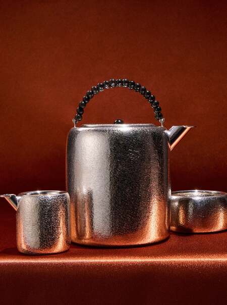 1988 Afra and Tobia Scarpa Engraved Sterling Silver Tea Service (Set of 3)