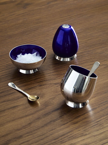 Early-20th Century Michelsen Sterling Silver and Enamel Salt, Pepper and Mustard Set