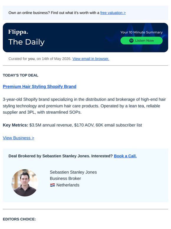 $3.5M Annual Rev Hair Styling Brand + 96% Margin Trading SaaS + 12K MRR Video to Blog SaaS