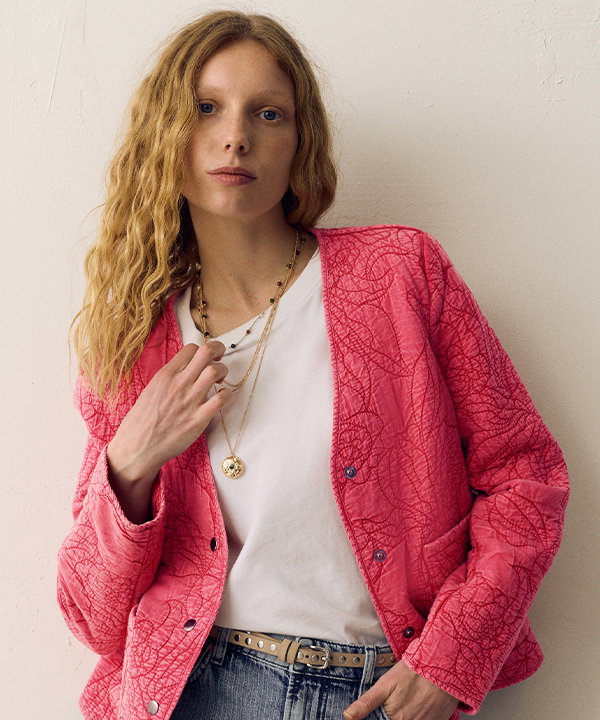 Per Una Pure Cotton Floral Quilted Jacket in Pink