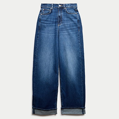 Per Una High Waisted Straight Leg Turn Up Jeans in Medium Indigo