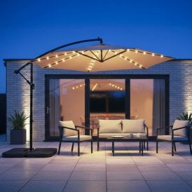 3m Banana Cantilever Hanging Garden Parasol with Solar LED Lights & Crank Handle 