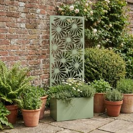 Metal Outdoor 120cm x 45cm Daisy Box Garden Planter with Screen - Sage Green