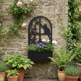 Metal Outdoor 65cm x 35cm Garden Box Planter with Screen Cut-Out Black Cat & Butterfly