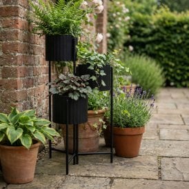 3 Tiered 16.5cm Round Planters - Indoor or Outdoor Garden Plant Pot Stand - Black