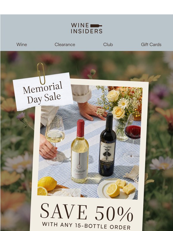 50% Off Wines for Memorial Day