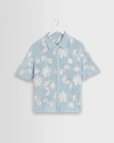 Porto - Pale Blue Doodle Crochet Knitted Shirt