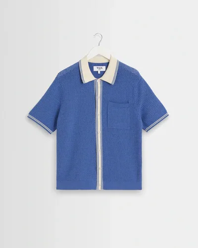 Belle - Blue Tipped Pointelle Polo Shirt