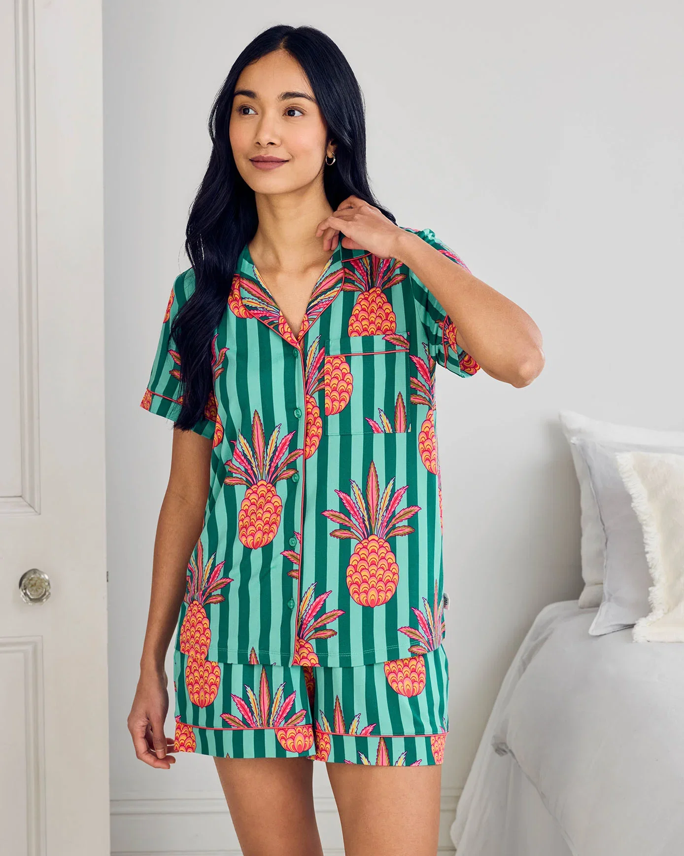 Image of Pineapple Stripe Print Short Pyjama Set