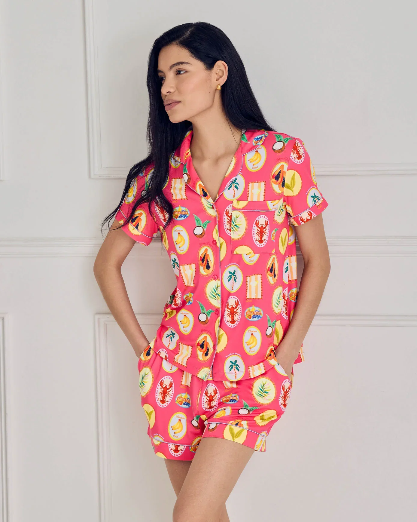Image of Tropical Collage Print Short Pyjama Set