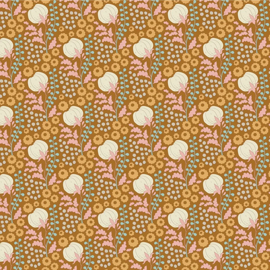 Image of Tilda 110 Sanctuary Cottonfield Cotton Fabric Ochre 110cm