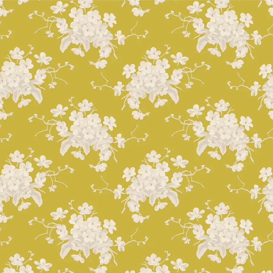 Image of Tilda 110 Sunday Brunch White Flower Sour Yellow Fabric Sour Yellow 110cm