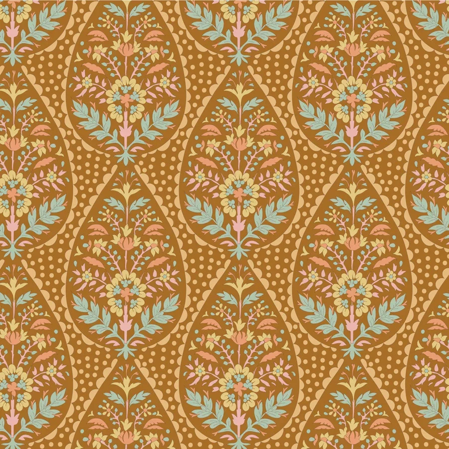 Image of Tilda 110 Sanctuary Adina Cotton Fabric Ochre 110cm