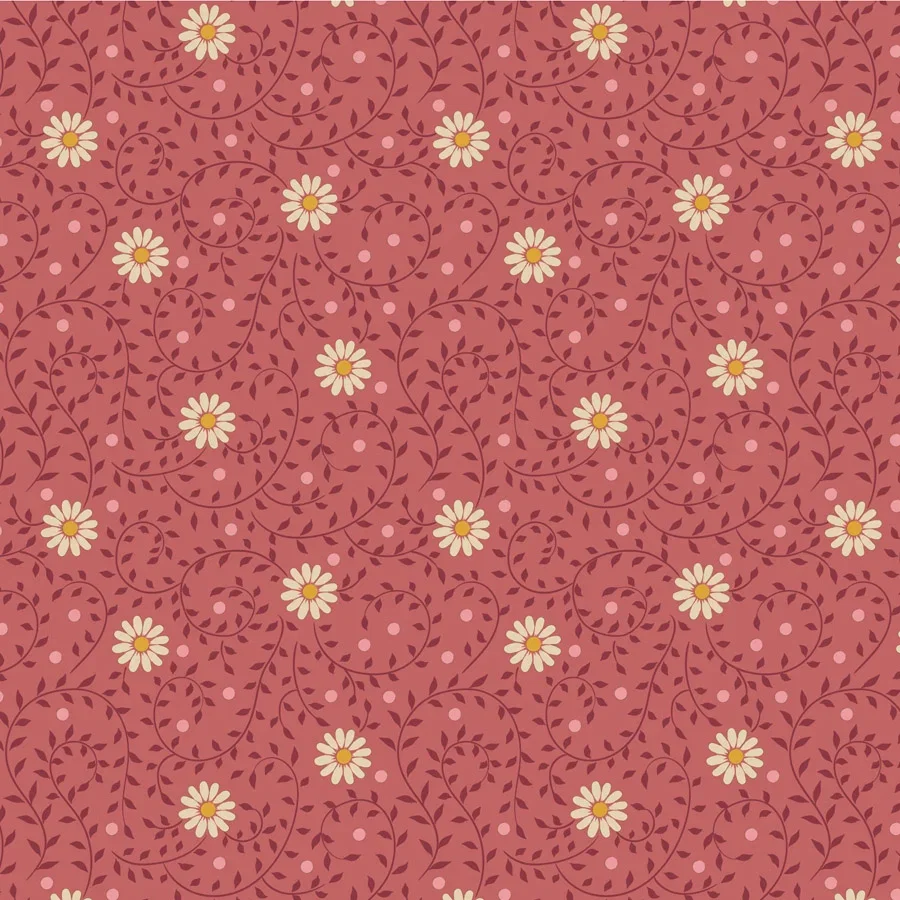 Image of Tilda 110 Sanctuary Daisydream Cotton Fabric Rhubarb Red 110cm
