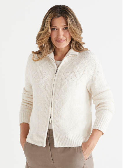 Cable Zip Front Knit Cardigan