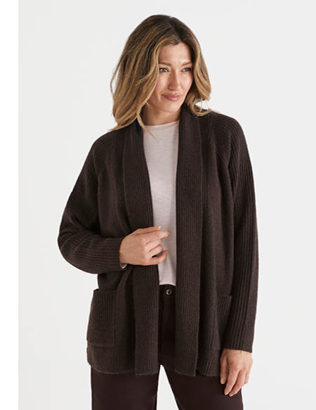 Brushed Ribbed Pocket Cardigan