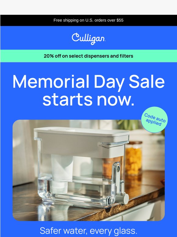 💧 Memorial Day Sale: 20% off starts now. 💧