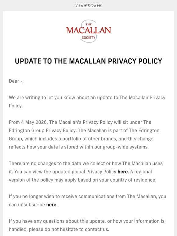 Update To The Macallan Privacy Policy