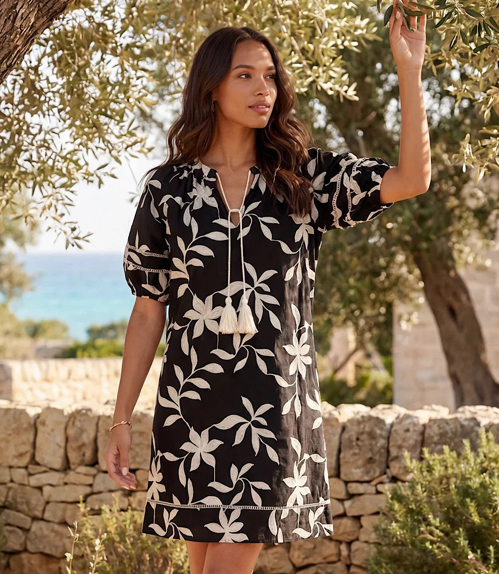Image of Puff Sleeve Tassel Dress