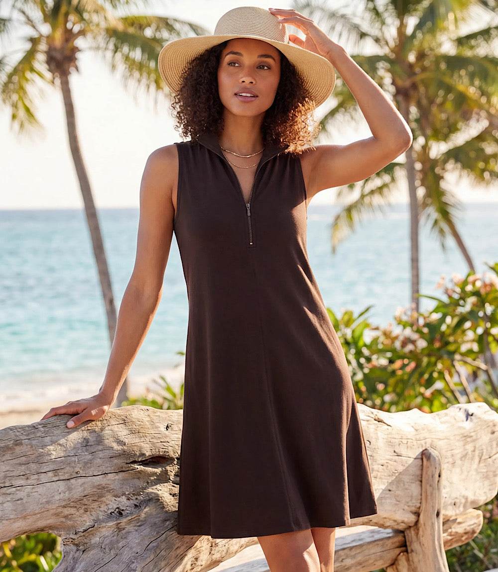 Image of Sleeveless Zip-Up Travel Jersey Dress